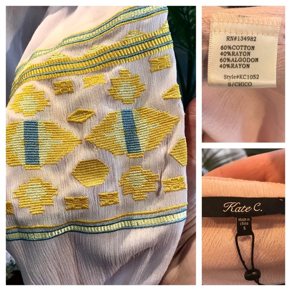 Lilou soft pink boho tribal embroidered button top - Picture 7 of 8